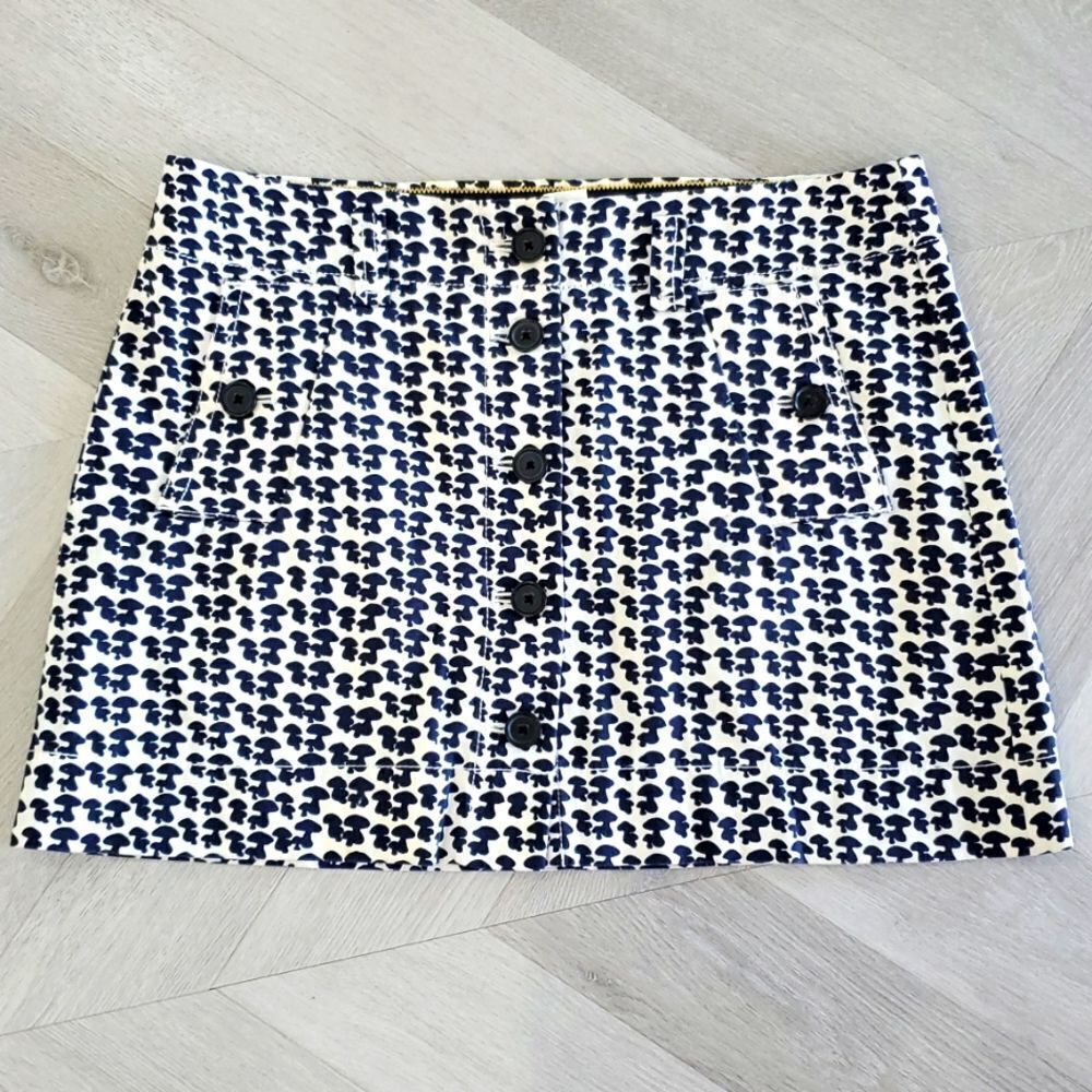 J.Crew Women's Mushroom Print geo mini skirt Sz 10 Navy/White
